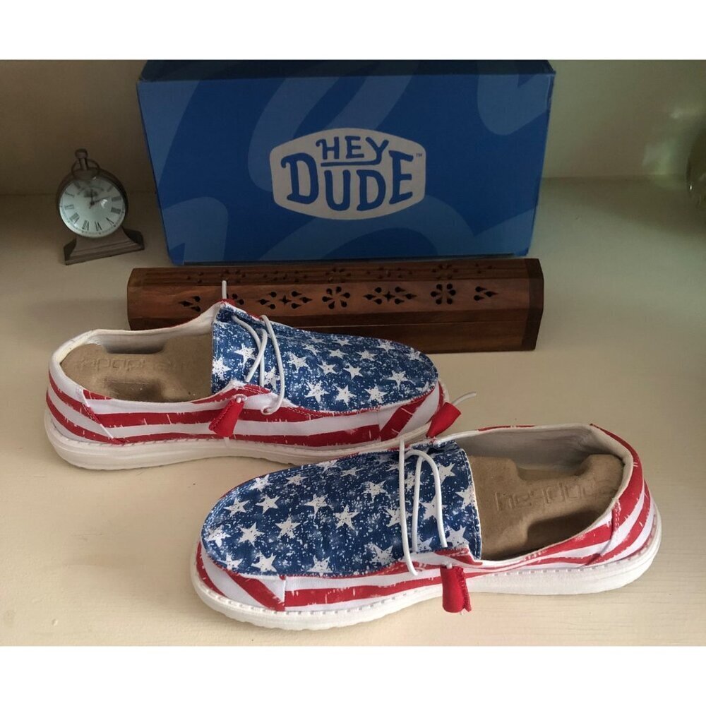NWB Women's Hey Dude Shoe Size 9 Wendy Patriotic Red White Blue - Picture 6 of 10